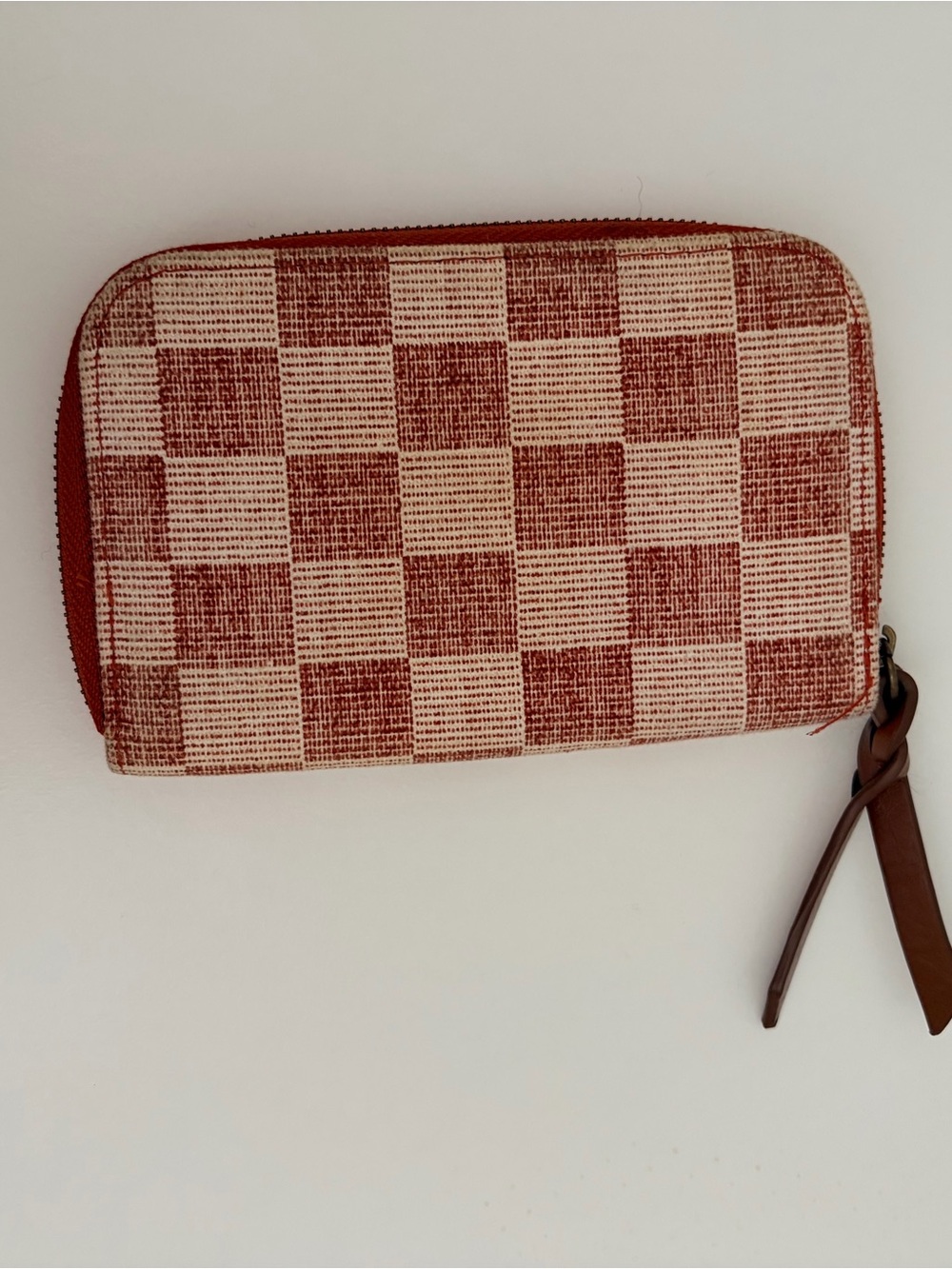 Universal Thread Red and Cream Checker Zip Wallet with Wrist Strap